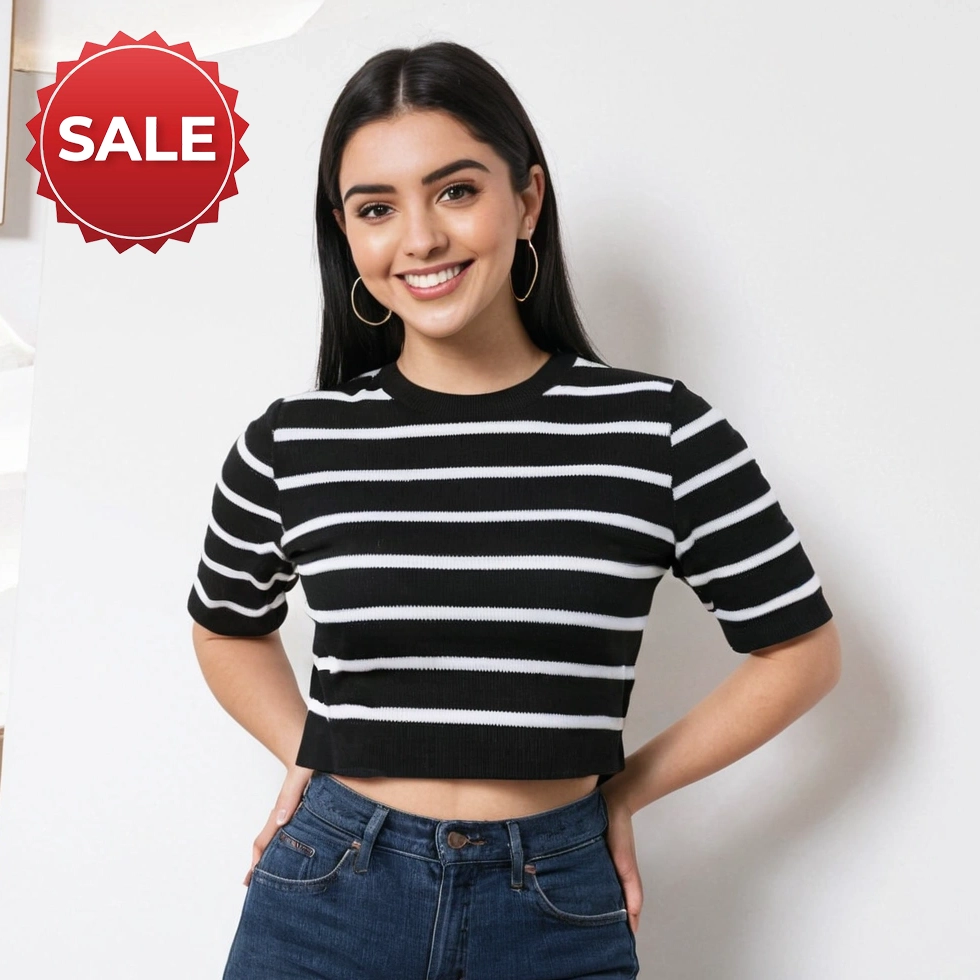 Black Crop Top White Strips Aesthetic Dress Wearable