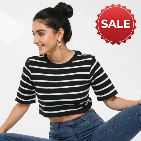 Black Crop Top White Strips Aesthetic Dress Wearable - Image 7