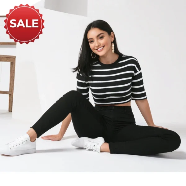 Black Crop Top White Strips Aesthetic Dress Wearable - Image 10
