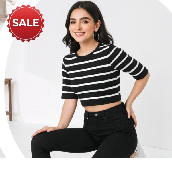 Black Crop Top White Strips Aesthetic Dress Wearable - Image 3