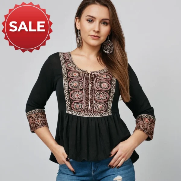 Black Designer Top Western Indian Style - Image 2