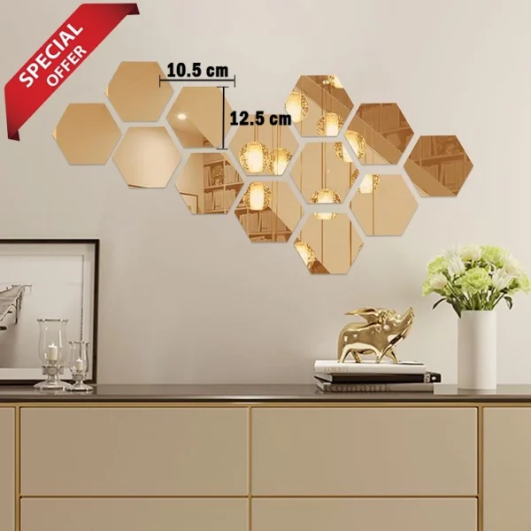 Stylish Hexagone Shape Mirrors [13 Pc] for Interior wall - Image 2