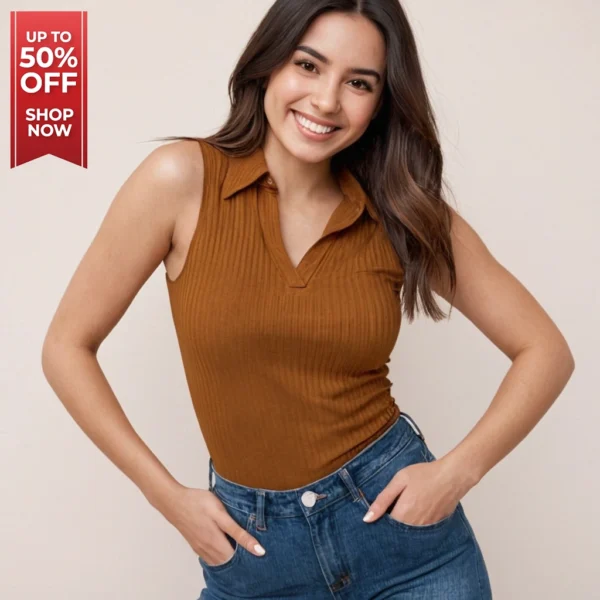 BROWN COLOR SLEEVLESS TOP | TRENDY TOP | 90'S LOOK - Image 2