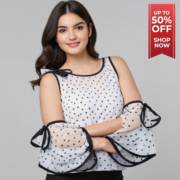 WHITE TOP WHITH BLACK PRINTED DOTS TOP FOR WOMEN - Image 2