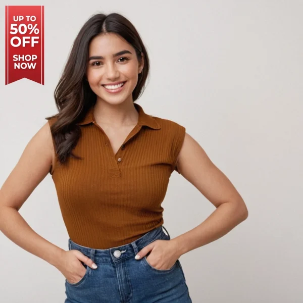 BROWN COLOR SLEEVLESS TOP | TRENDY TOP | 90'S LOOK - Image 4