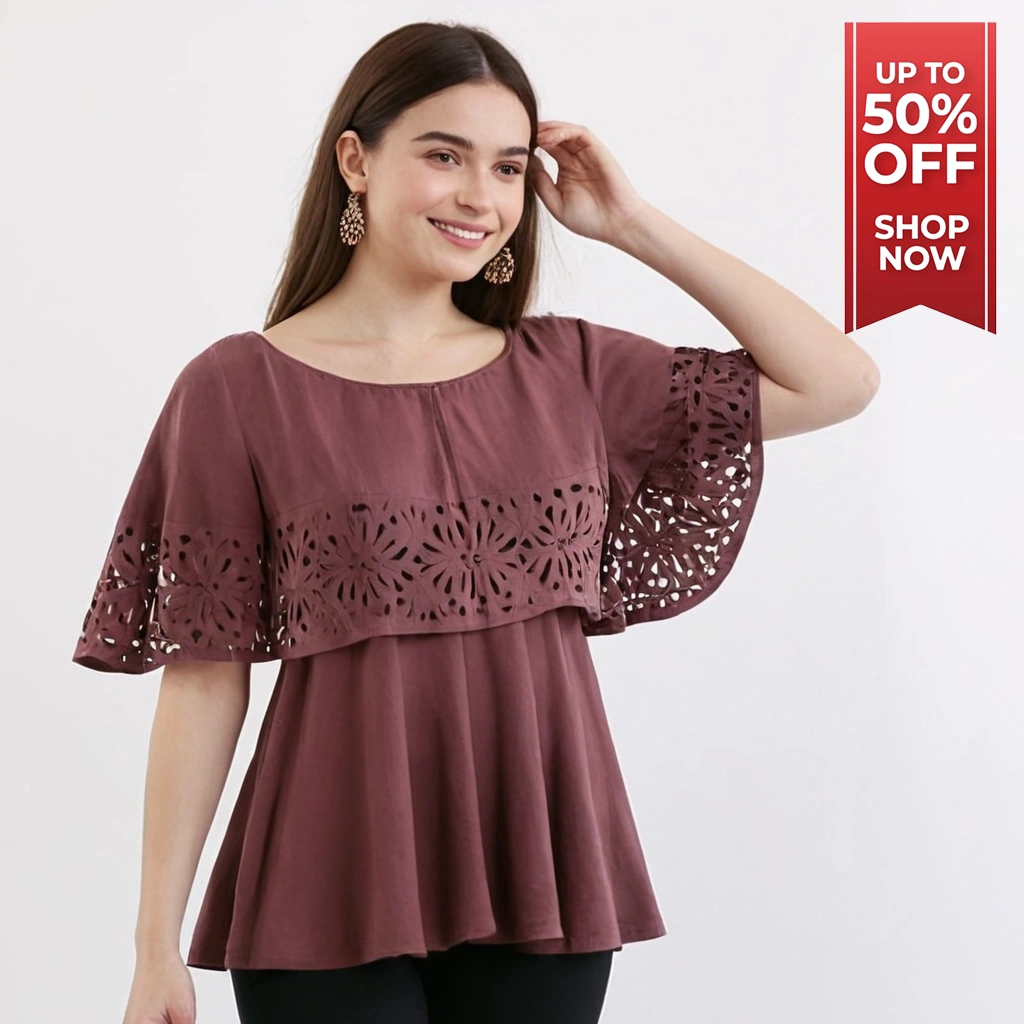 CUT WORK WOMEN TRENDY TOP