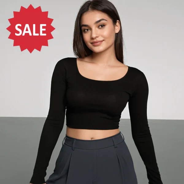 BLACK FULL SLEEVE HOT TOP | BACKLESS TRENDY TOP - Image 4