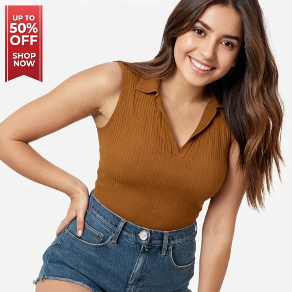BROWN COLOR SLEEVLESS TOP | TRENDY TOP | 90'S LOOK - Image 6