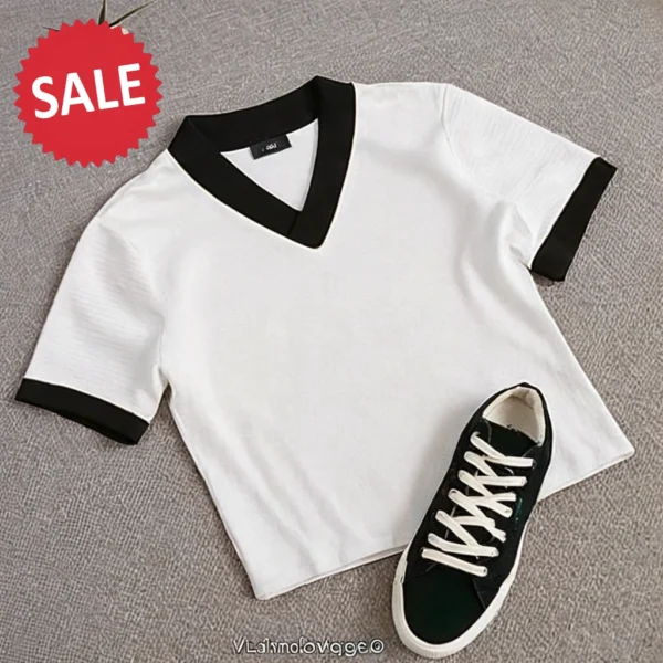 BLACK AND WHITE HALF SLEEVE TOP FOR GIRL - Image 2