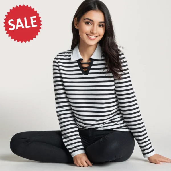 WHITE TOP BLACK STRIP FOR GIRL - Image 2