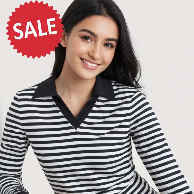 WHITE TOP BLACK STRIP FOR GIRL
