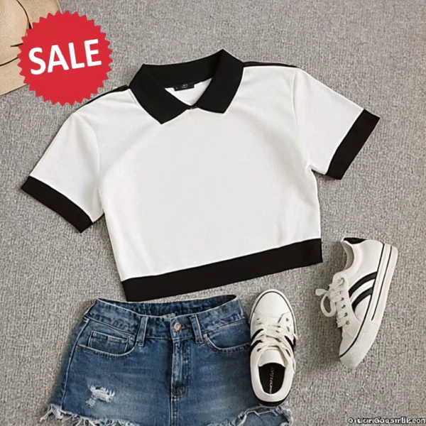 BLACK AND WHITE HALF SLEEVE TOP FOR GIRL - Image 3