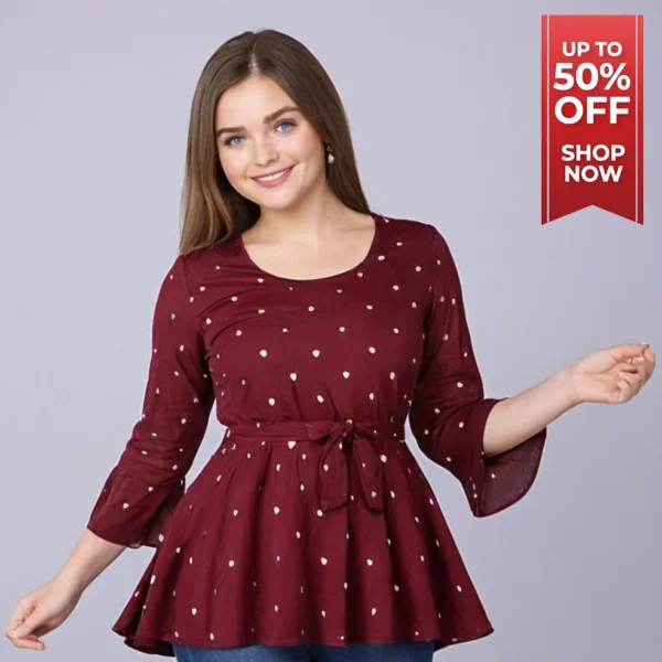 WOMEN PRINTED WINE COLOR TOP | DESIGNED FROM FRANCE - Image 4