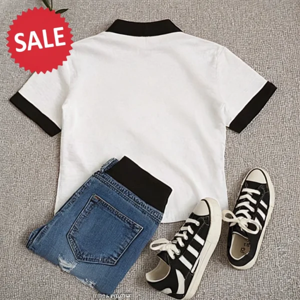 BLACK AND WHITE HALF SLEEVE TOP FOR GIRL - Image 4