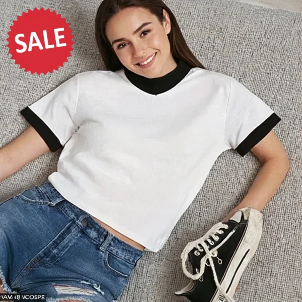 BLACK AND WHITE HALF SLEEVE TOP FOR GIRL