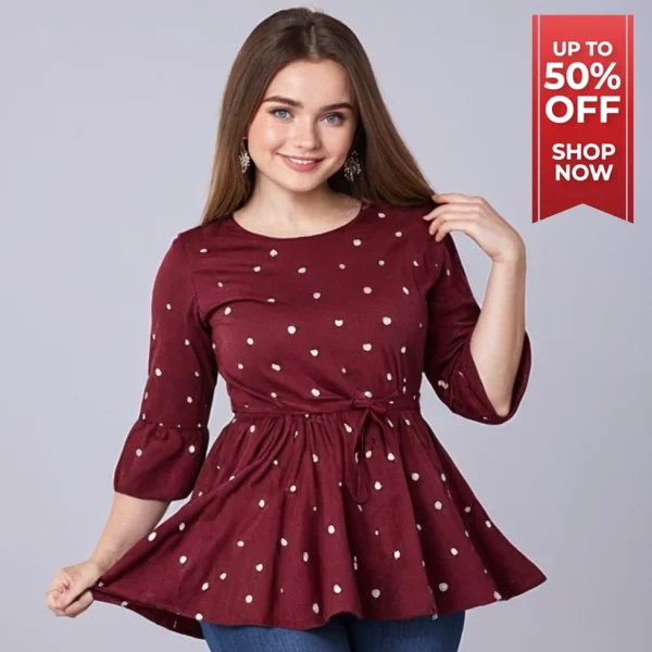 WOMEN PRINTED WINE COLOR TOP | DESIGNED FROM FRANCE - Image 2