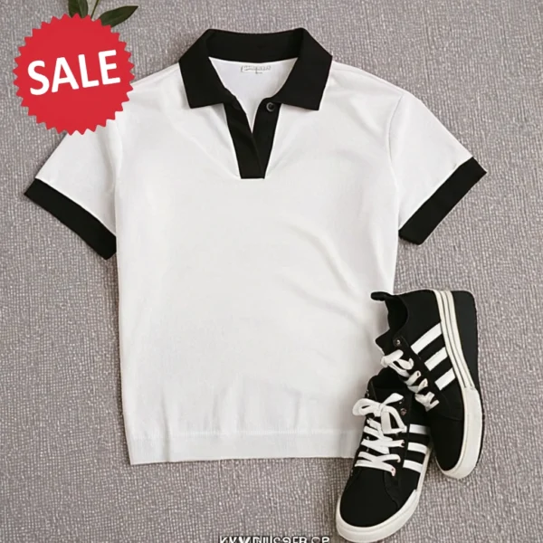 BLACK AND WHITE HALF SLEEVE TOP FOR GIRL - Image 5
