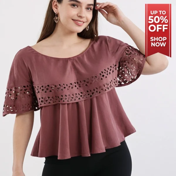 CUT WORK WOMEN TRENDY TOP - Image 2