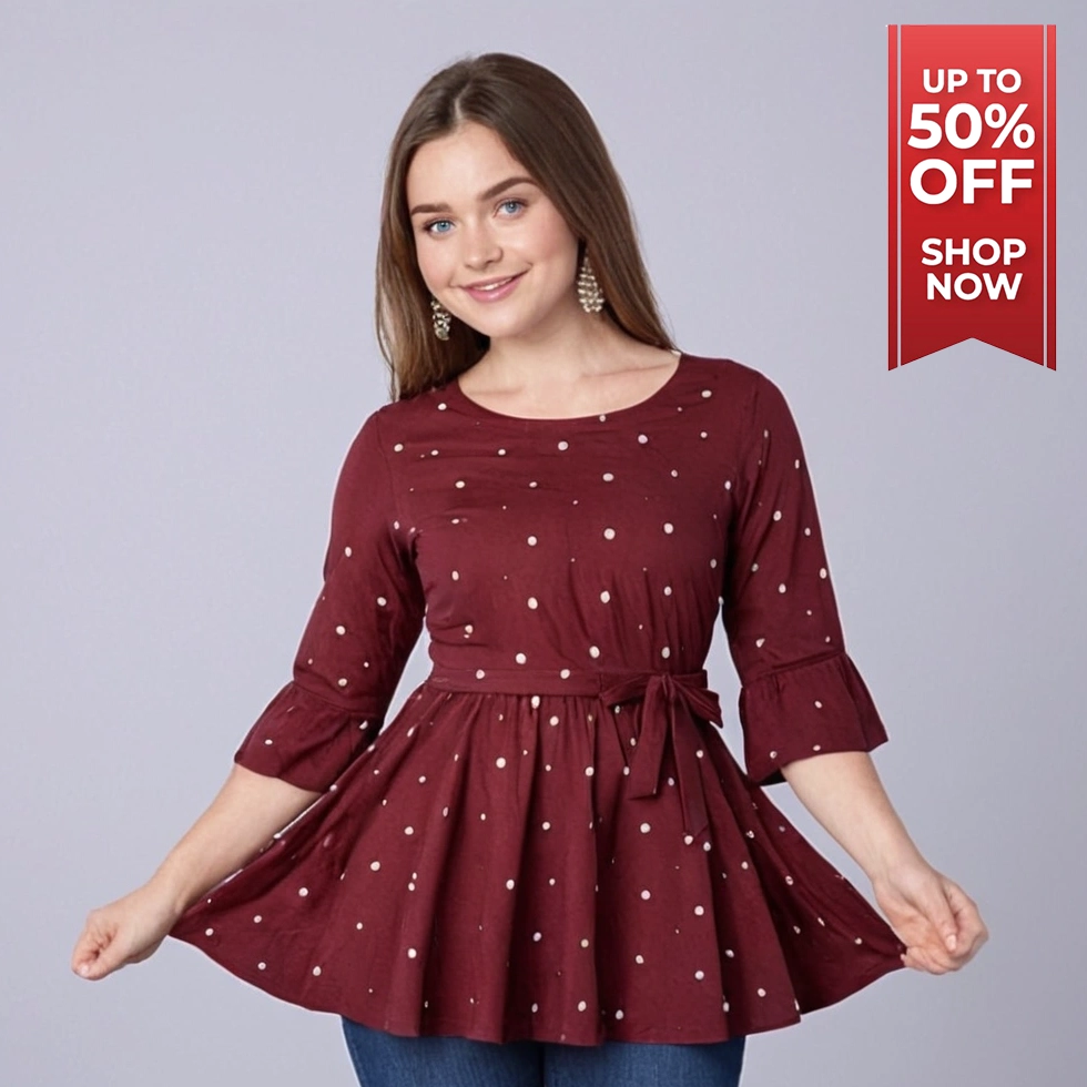 WOMEN PRINTED WINE COLOR TOP | DESIGNED FROM FRANCE