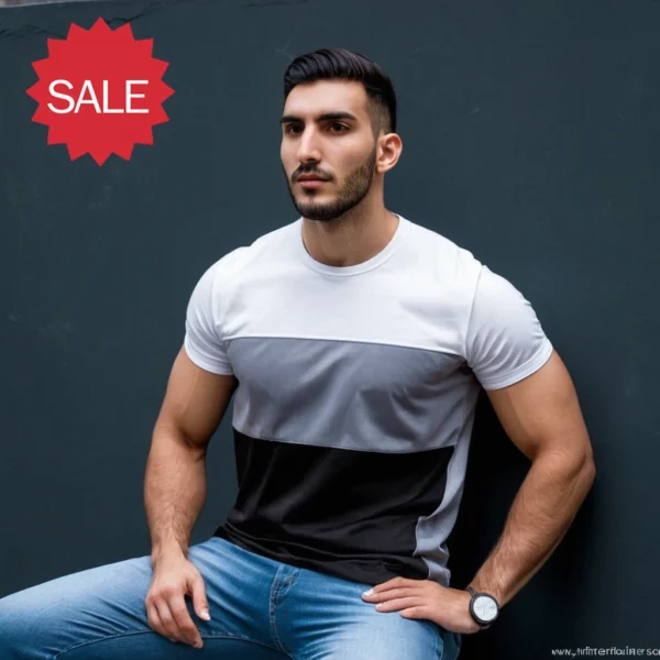 WHITE GREY BLACK MULTI COLOR T SHIRT FOR MEN COTTON MATERIAL - Image 4
