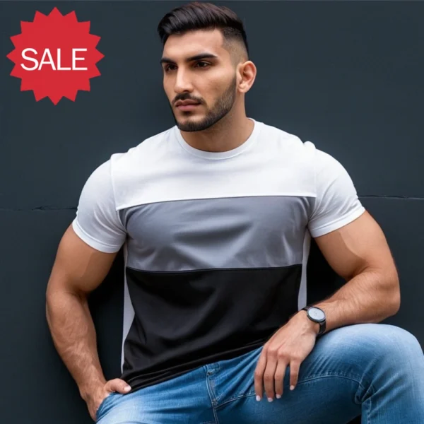 WHITE GREY BLACK MULTI COLOR T SHIRT FOR MEN COTTON MATERIAL - Image 2