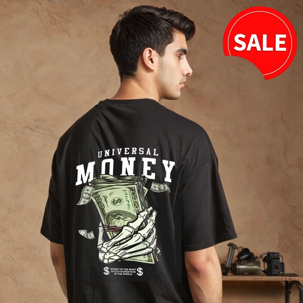 MEN BLACK GRAPHICS MONEY T SHIRT WITH COTTON MATERIAL