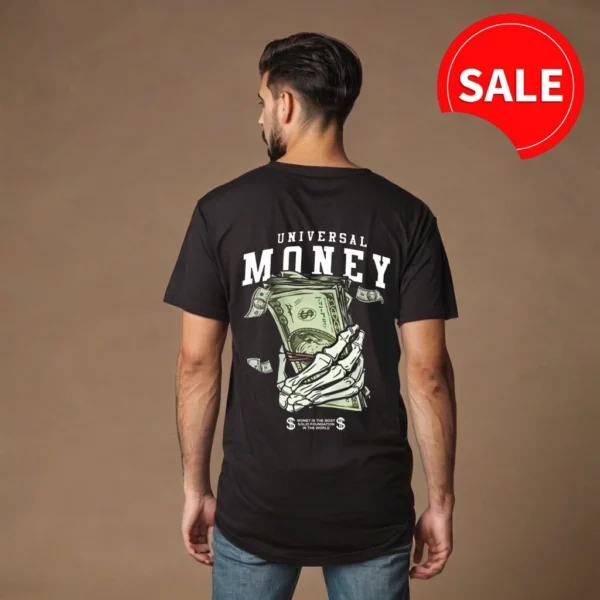 MEN BLACK GRAPHICS MONEY T SHIRT WITH COTTON MATERIAL - Image 2