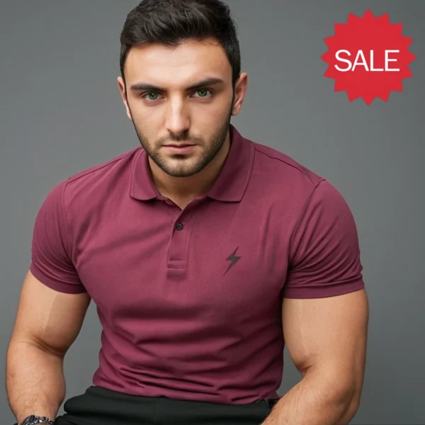 MAROON COLOR CLASSY LOOK MEN T SHIRT WITH COLLARS - Image 3
