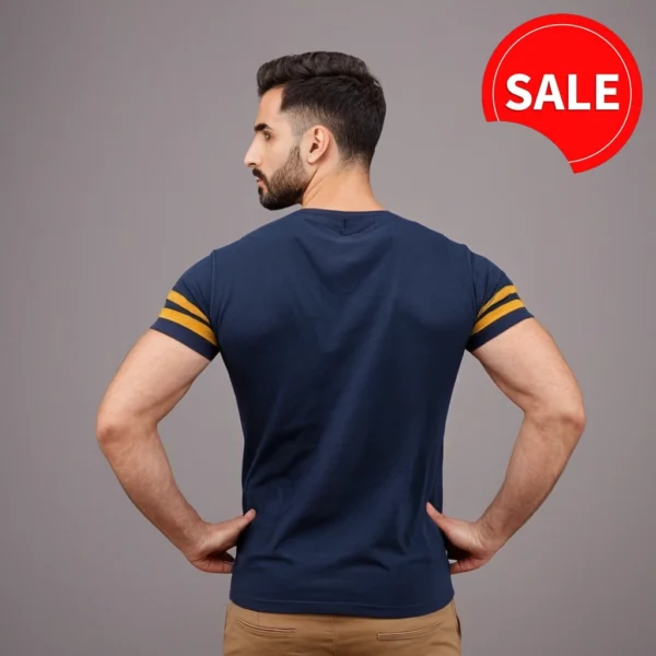MEN BLUE COLOR WITH YELLOW STRIPS T SHIRT WITH COTTON MATERIAL - Image 6