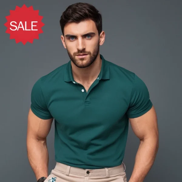 MEN GREEN POLO T SHIRT CLASSY LOOK WITH COLLARS - Image 4