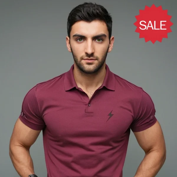 MAROON COLOR CLASSY LOOK MEN T SHIRT WITH COLLARS - Image 2