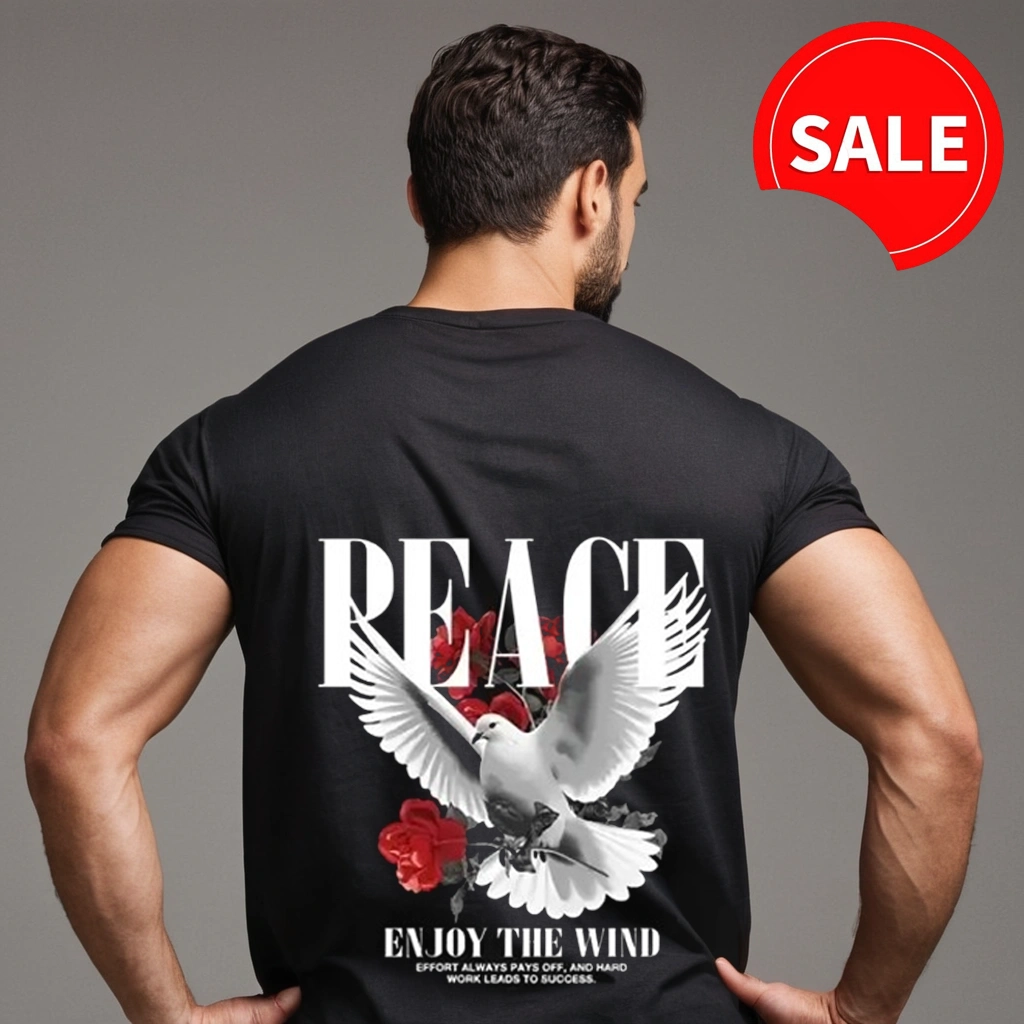 MEN GRAPHIC BLACK COLOR T SHIRT | PEACE GRAPHICS T SHIRT