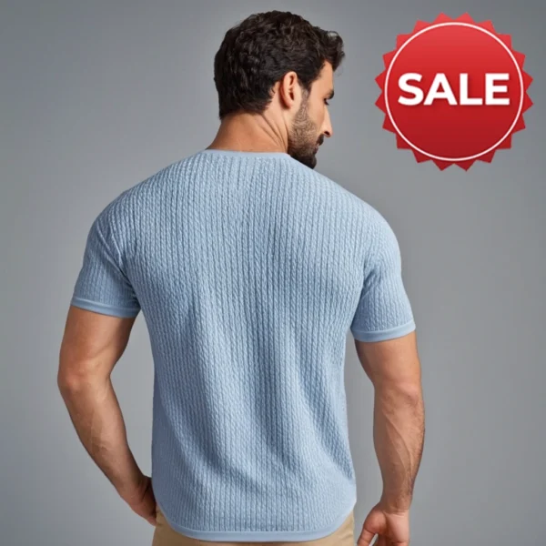 MEN BLUE COLOR T SHIRT WITH SOLID PATTERN COTTON MATERIAL - Image 3