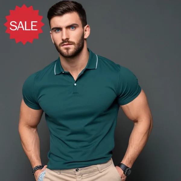 MEN GREEN POLO T SHIRT CLASSY LOOK WITH COLLARS - Image 2