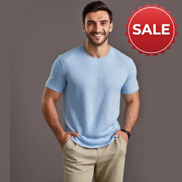 MEN BLUE COLOR T SHIRT WITH SOLID PATTERN COTTON MATERIAL - Image 5