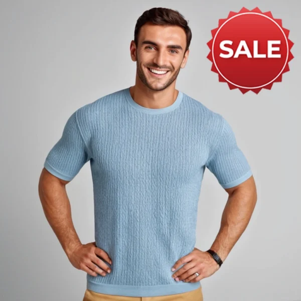 MEN BLUE COLOR T SHIRT WITH SOLID PATTERN COTTON MATERIAL - Image 2